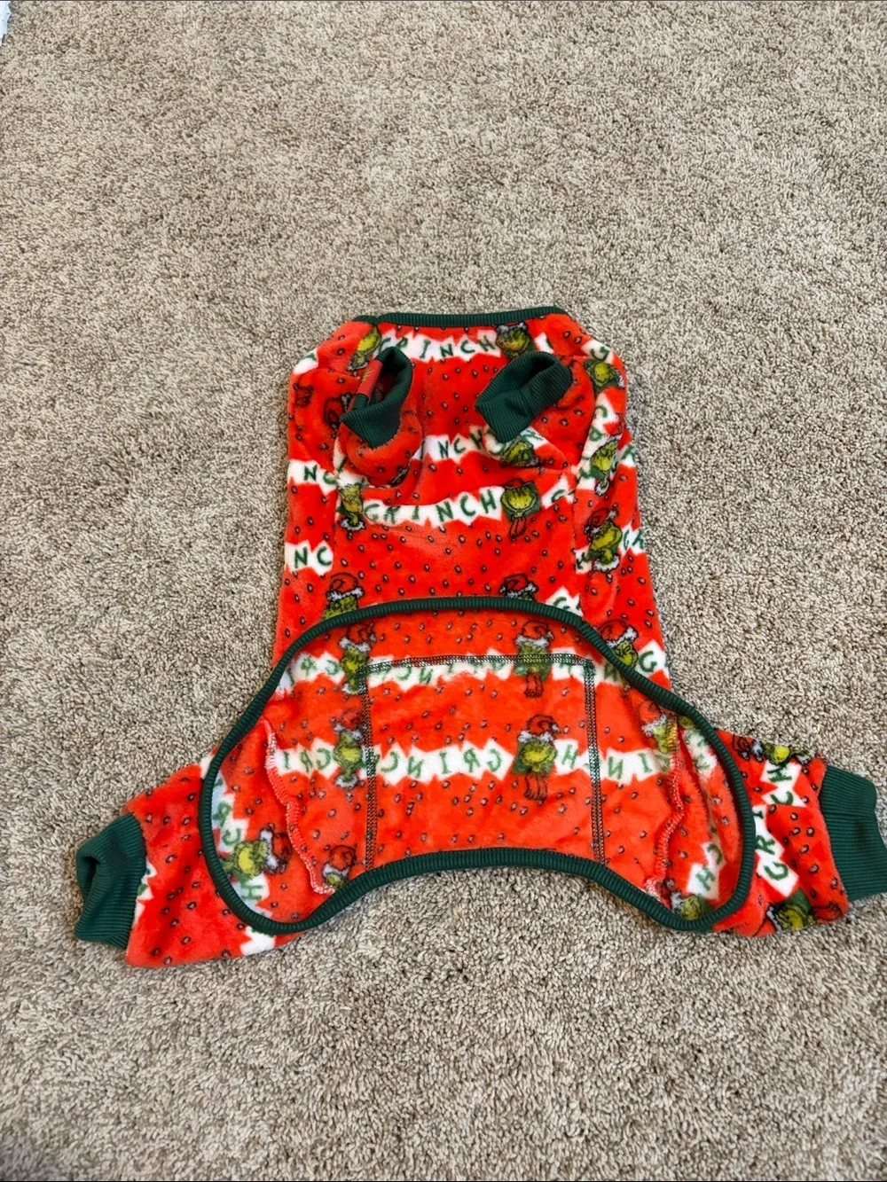 The Grinch Dog Outfit Red Fleece Top with Green Pocket